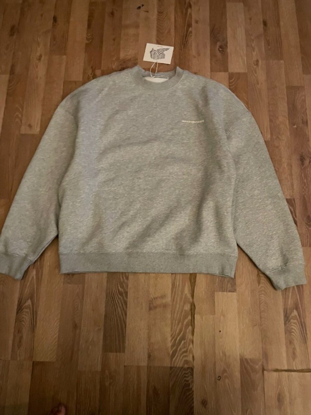 Alexander Wang Grey Embossed Logo Crewneck Sweatshirt New Tags Dropped Shoulder